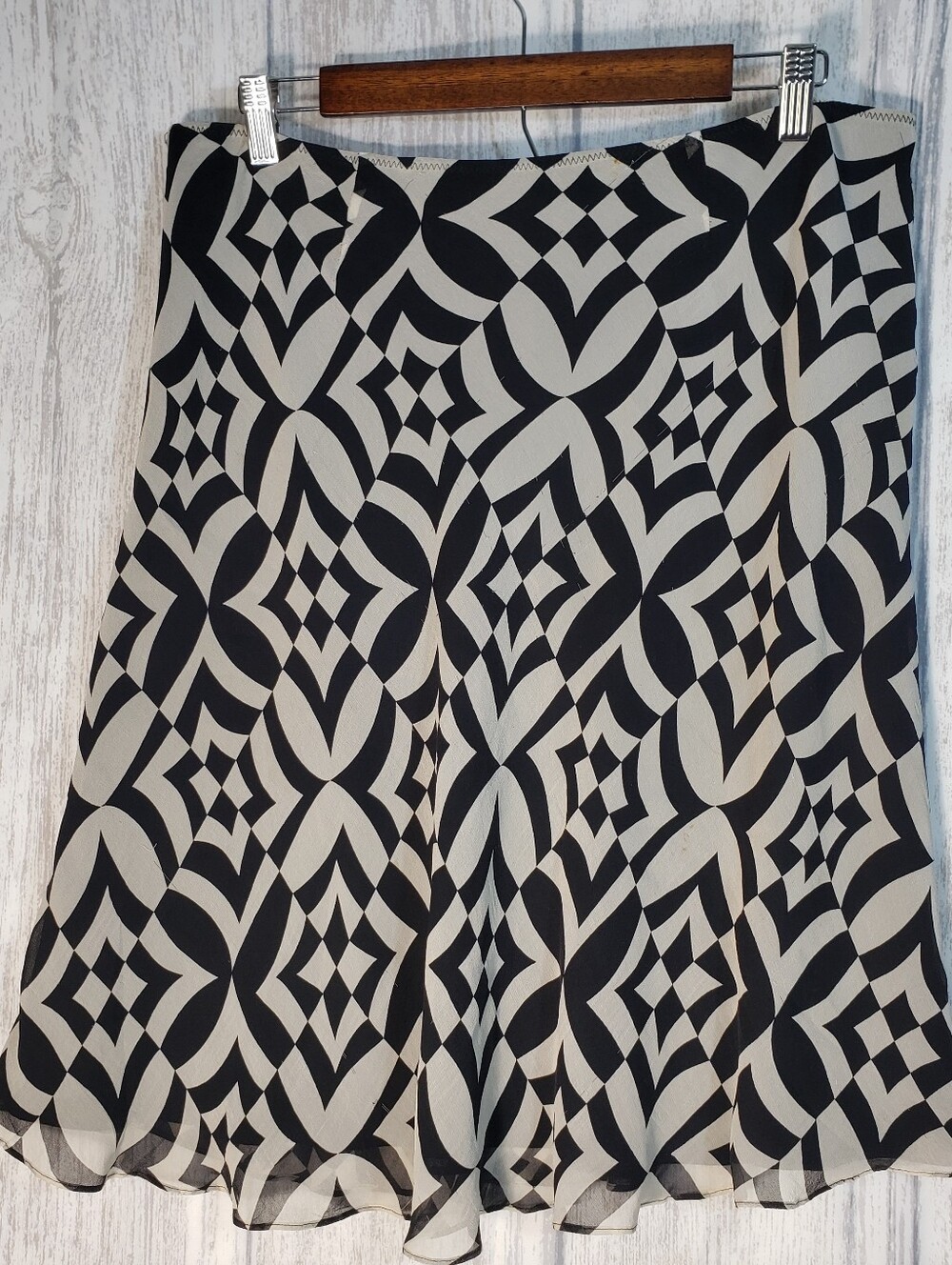 Kenneth Cole New York 100% silk geometric print skirt Optical Illusion Sz 14